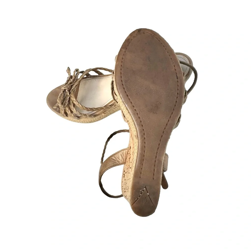 PRADA Strappy Sandals Cork Wedges Tan - Picture 15 of 16